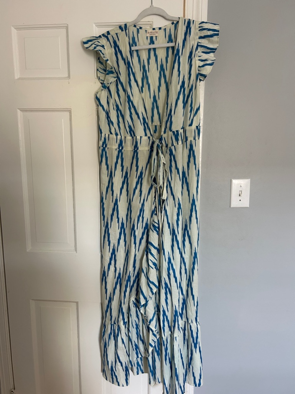 Blue Maxi Wrap Dress with Tie Waist